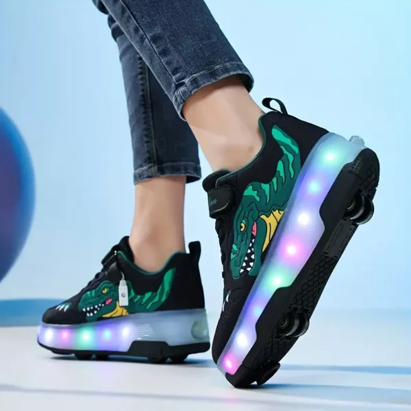 Chaussures à roulettes pour enfants avec lumières LED et freins rechargeables