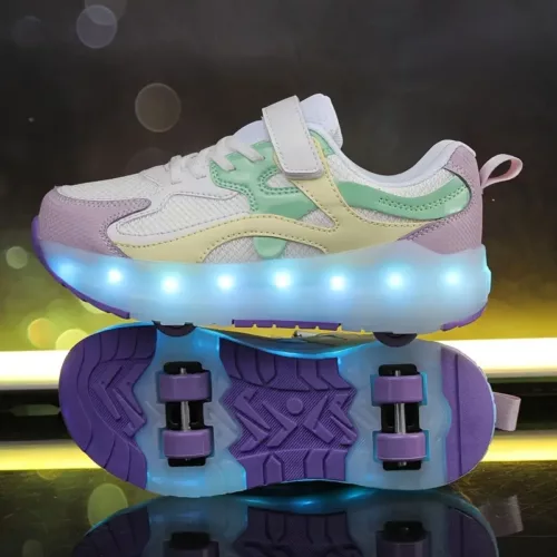 Chaussures à roulettes LED USB – baskets lumineuses rechargeables unisexe