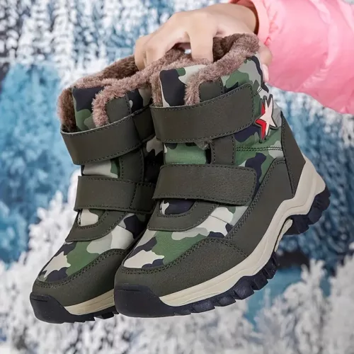 Bottes de neige enfant camouflage imperméables – doublure chaude hiver