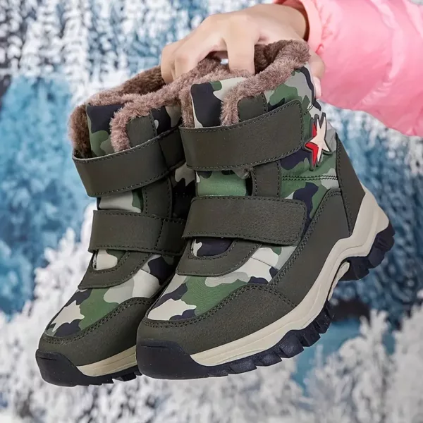 Bottes de neige enfant camouflage imperméables – doublure chaude hiver