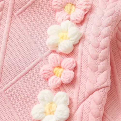 Ensemble naissance bébé fille 2 pièces – haut fleuri à pompons et pantalon doux