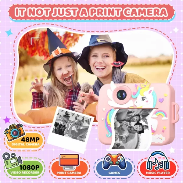 Appareil photo instantané enfant 48MP – Vidéo HD, zoom 8x, design licorne amusant