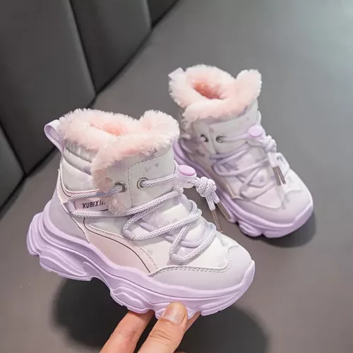 Bottes de neige fille fourrées polaire – montantes confort avec lacets élastiques