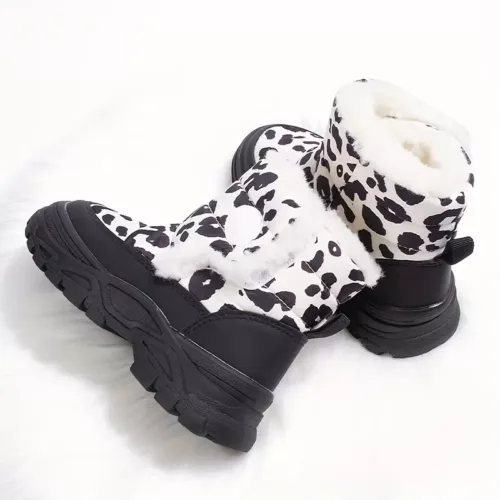Bottes fourrées fille en peluche à motif léopard – chaudes hiver confortables