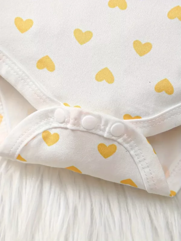 Ensemble 3 pièces bébé fille – barboteuse cœur, salopette velours, bandeau assorti