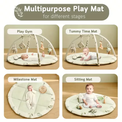Tapis d’éveil bébé avec jouets suspendus et oreiller – usage dès la naissance