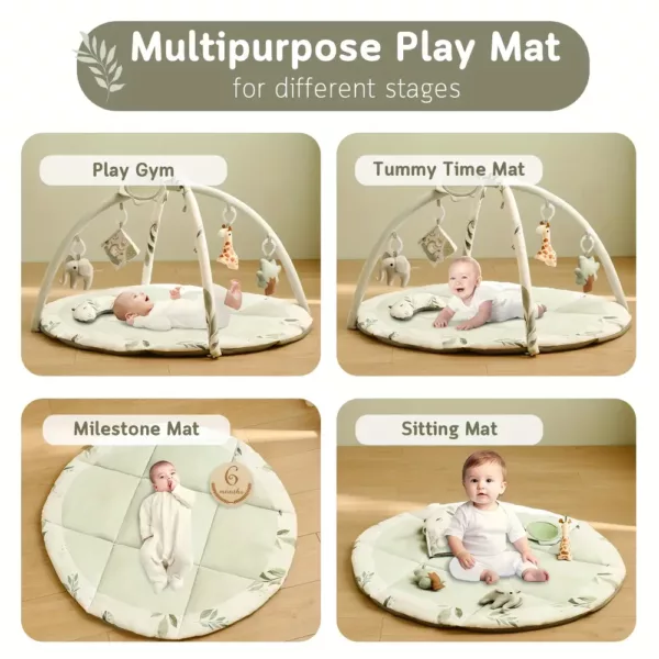 Tapis d’éveil bébé avec jouets suspendus et oreiller – usage dès la naissance