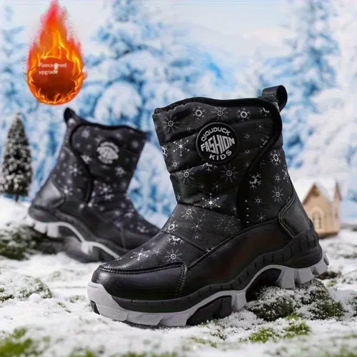 Bottes de neige garçon doublées polaire motif étoile – hiver chaud et antidérapant
