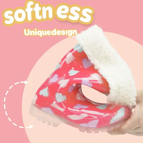 Bottes de pluie fourrées fille – imprimé cœurs doux et intérieur chaud