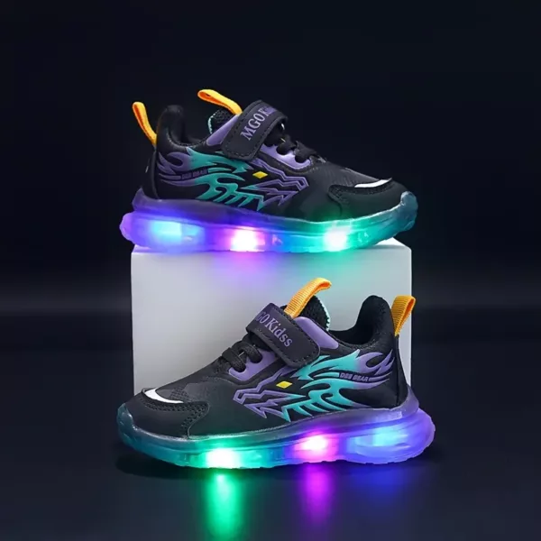 Baskets enfants à LED motif dragon – fermeture bande, semelle confort toutes saisons