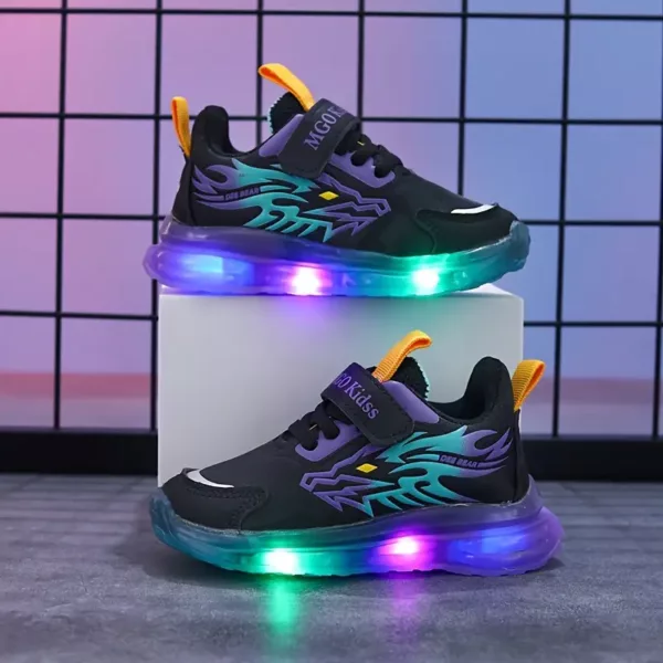 Baskets enfants à LED motif dragon – fermeture bande, semelle confort toutes saisons