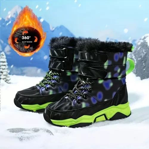 Bottes de neige garçon doublées polaire – chaussures d’hiver chaudes antidérapantes