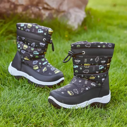 Bottes de neige enfant imperméables avec motif fleurs et dessins animés chaleureux