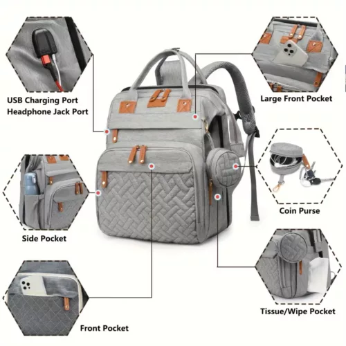 Sac à dos à langer multifonction bébé – matelassé, pratique pour voyage