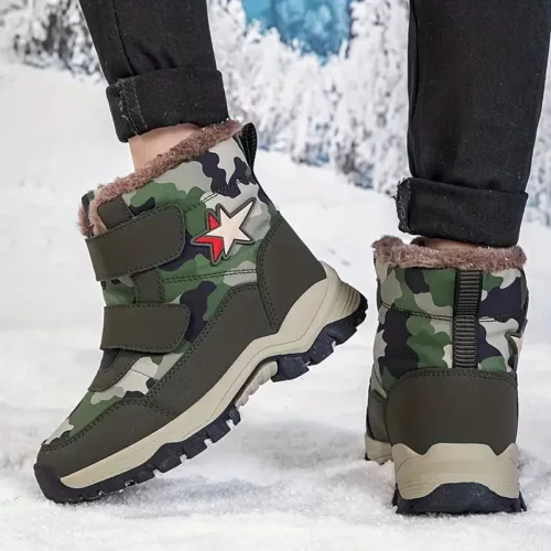 Bottes de neige enfant imperméables doublées fourrure – hiver mixte antidérapantes