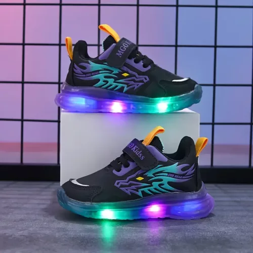 Baskets enfant LED motif dinosaure – chaussures sport lumineuses garçon fille