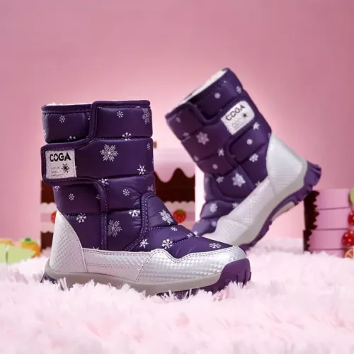Bottes de neige enfant imperméables avec doublure chaude et motif flocon