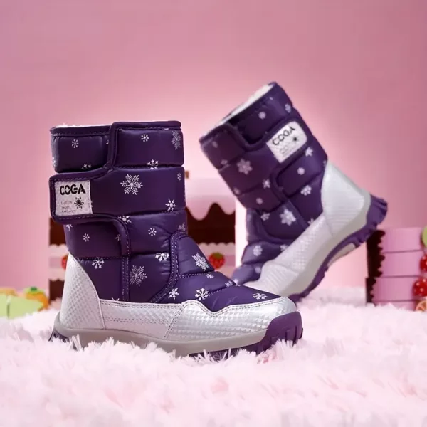 Bottes de neige enfant imperméables avec doublure chaude et motif flocon