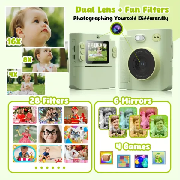 Appareil photo instantané enfant 1080p avec écran tactile – prise facile et ludique