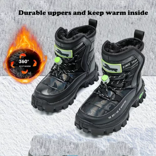 Bottes de neige enfant imperméables camouflage – chaleur et adhérence hiver