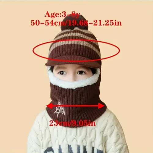 Bonnet d’hiver enfant avec tour de cou tricoté chaud et doux – 1 pièce
