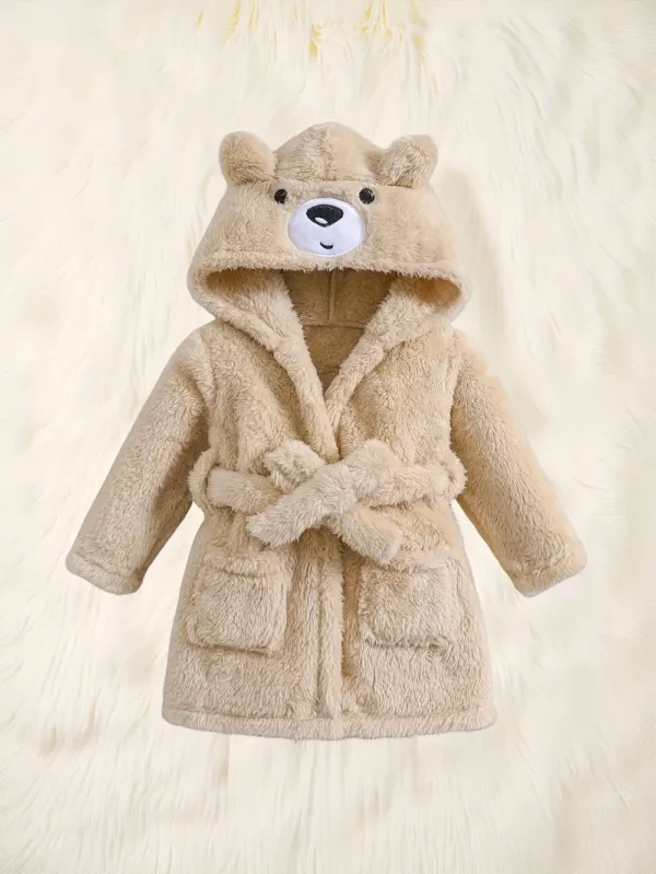 Peignoir enfant en flanelle douce – motif animal brodé, chaud et confortable