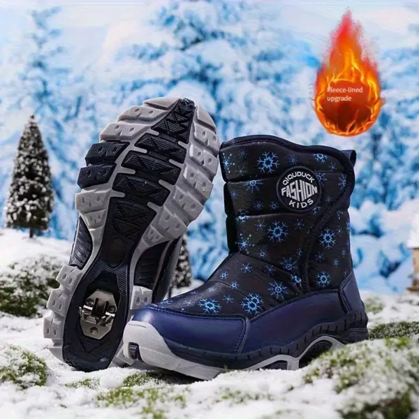 Bottes de neige garçon doublées polaire motif étoile – hiver chaud et antidérapant