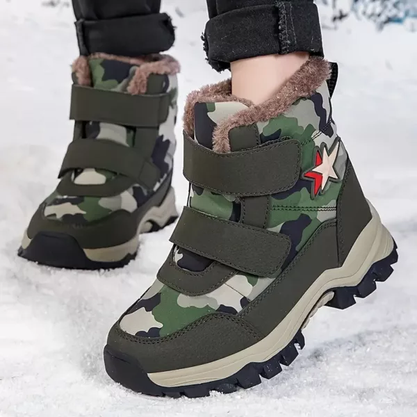 Bottes de neige enfant camouflage imperméables – doublure chaude hiver
