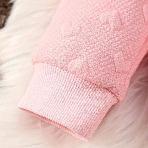 Ensemble naissance bébé fille 2 pièces – pull cœur et pantalon doux hiver