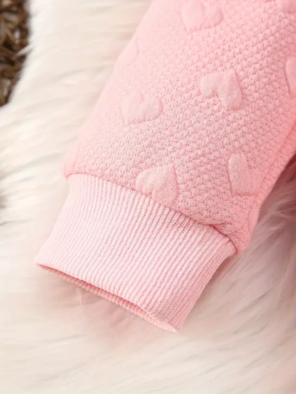 Ensemble naissance bébé fille 2 pièces – pull cœur et pantalon doux hiver