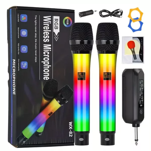 Microphone sans fil rétro à LED – changement de couleur et haut-parleur intégré