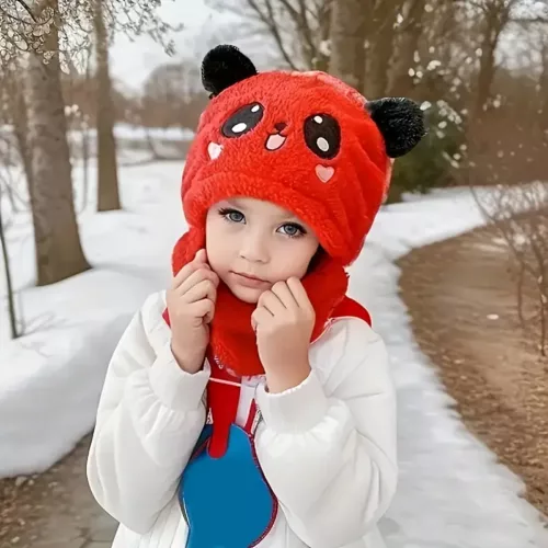 Bonnet bébé avec tour de cou assorti – chaud et doux motif panda hiver